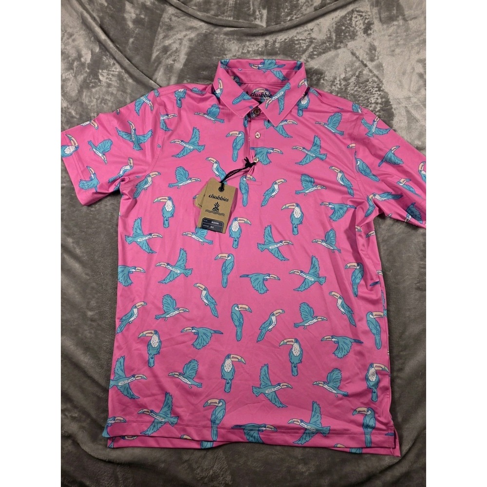 NWT Chubbies The Toucan Do It Golf Performance Polo 2.0 Pink Men's Medium